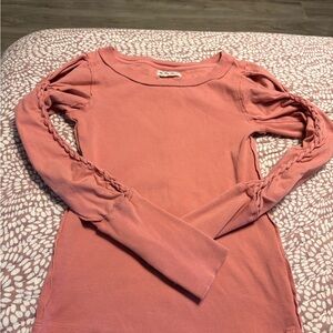 We The Free Dusty Pink Long Sleeve Top with Braided Detail